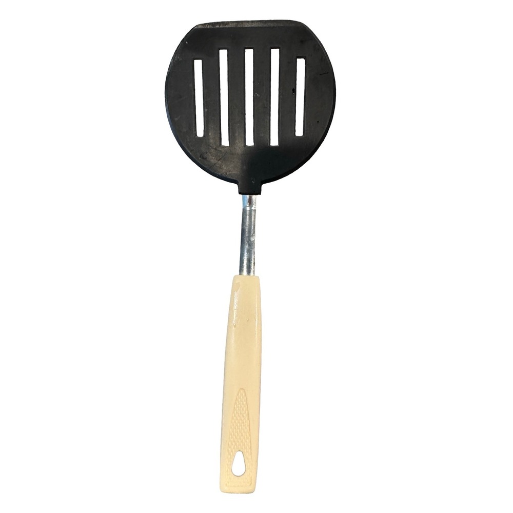 Vintage Koco Japan Slotted Spatula Black Nylon Cream Handle MCM Kitchen Utensil